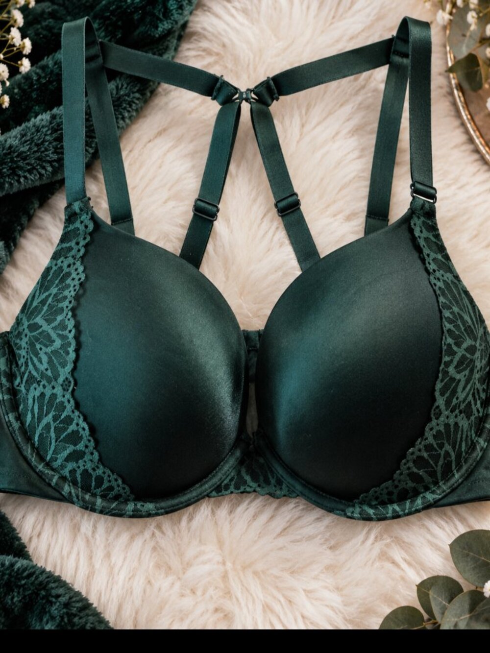 108 Victoria’s Secret PINK 36D Green Lace Push Up Strappy Bra